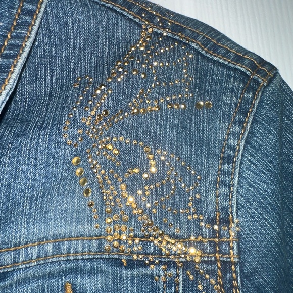 Vintage Y2K Bling Cropped 3/4 Sleeve Denim Jacket Size Large - Picture 3 of 7